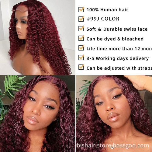 Factory Price 12A Grade Deep Wave 99j Frontal Lace Wig Human Hair T Part HD Lace Virgi Human Brazilian Hair Wigs 1b 99j Wig